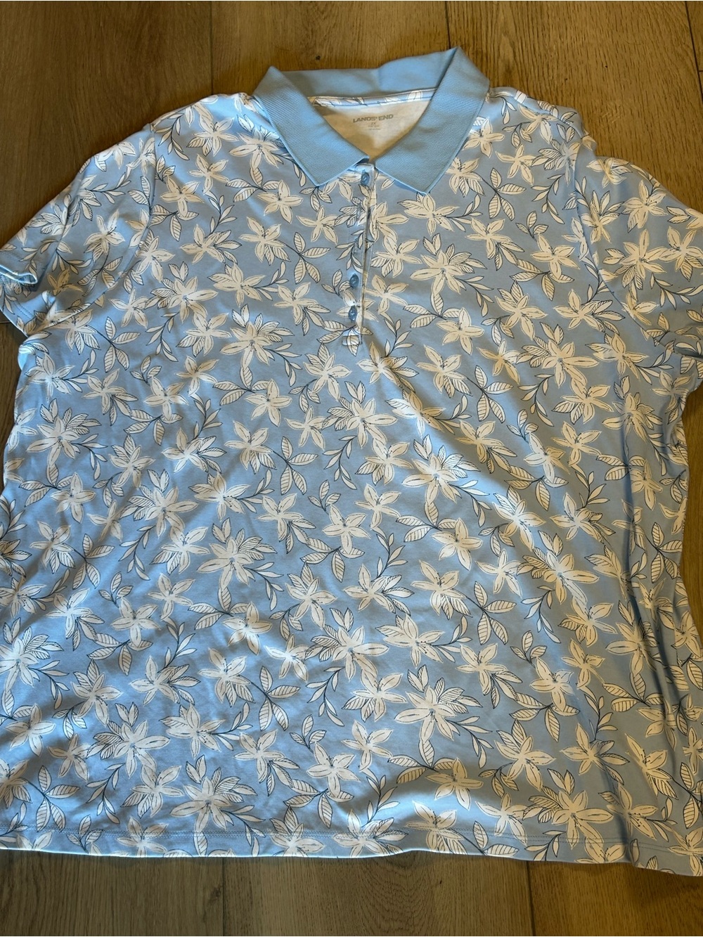 Lands' End Light Blue Floral Button-Down Polo